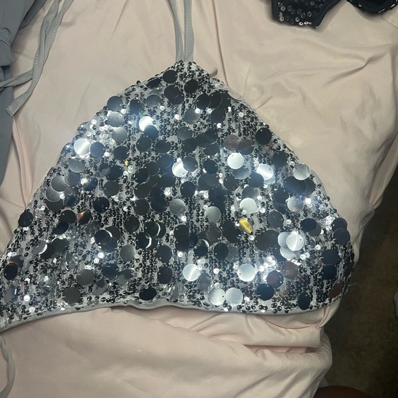 Silver Sequin Triangle Bikini Top - Picture 1 of 2